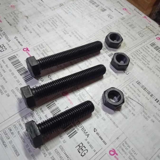 baut mur baja M14 x 90mm baja full drat