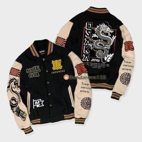 original jaket baseball varsity pria & wanita / jaket varsity baseball sukajan jepang naga osaka ful