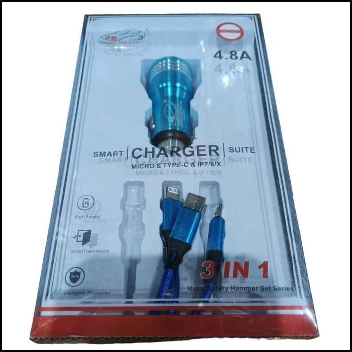 TERBARU CHARGER HP MOBIL 12 VOLT KABEL USB CAS AN COLOKAN 3 IN 1 CARGER HANDPHONE PANJANG