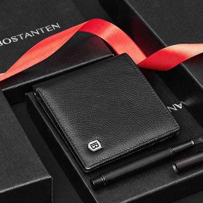 BOSTANTEN Dompet Pria Model Lipat Bahan Kulit PU Hitam/Coklat