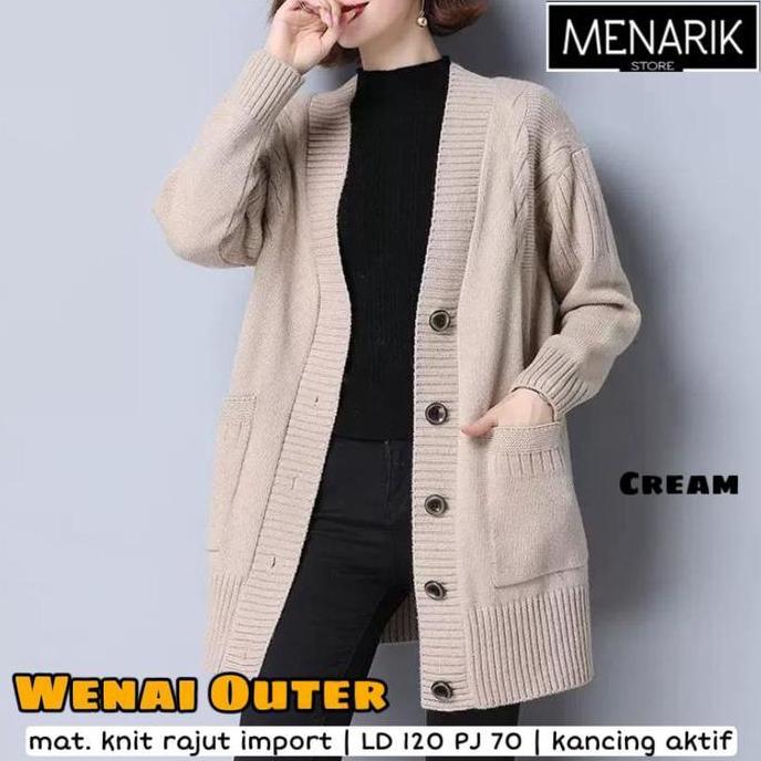 Jumbo / Wenai Cardigan / Outer Sweater Wanita Lengan Panjang / Rajut Halus Tebal / Ld 120 Pj 70
