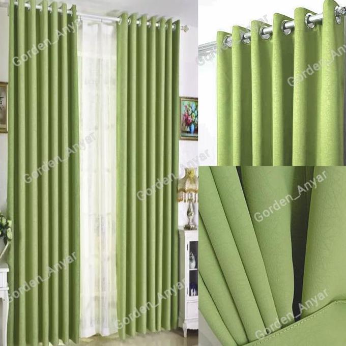 Gorden Blackout polos corak safron doff hordeng jendela korden pintu warna hijau minimalis