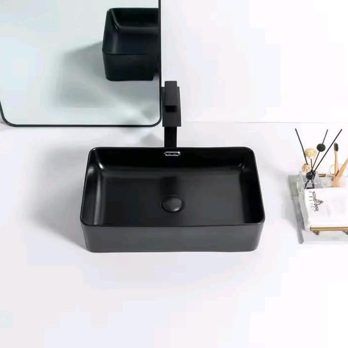 Grosir Wastafel Keramik Wikea K536 Hitam / Wastafel Kotak Meja Wikea K 536 B