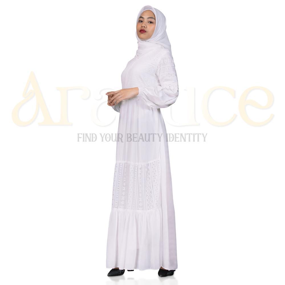 EXCLUSIVE Baju Dress Gamis Putih Wanita Muslim By ARRALUCE Kekinian Terbaru ARL 048 / Gamis Brukat B