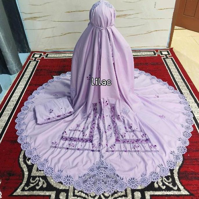 Mukena Kerancang Keliling sulam cabut benang (katun silky) Panjang Putih Remaja Bordir Nyaman Mukena