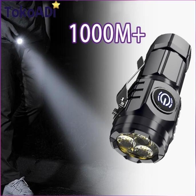 FEWRITZ Senter Mini Led Super Terang Senter Kecil Usb Super Terang Flashlight Senter Jarak Jauh Wate