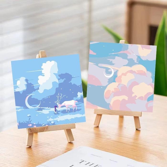 Bisa Cod - Set Melukis Sesuai Dengan Urutan Angka Gambar Pemandangan Indah Free Cat Dan Kuas Lukis