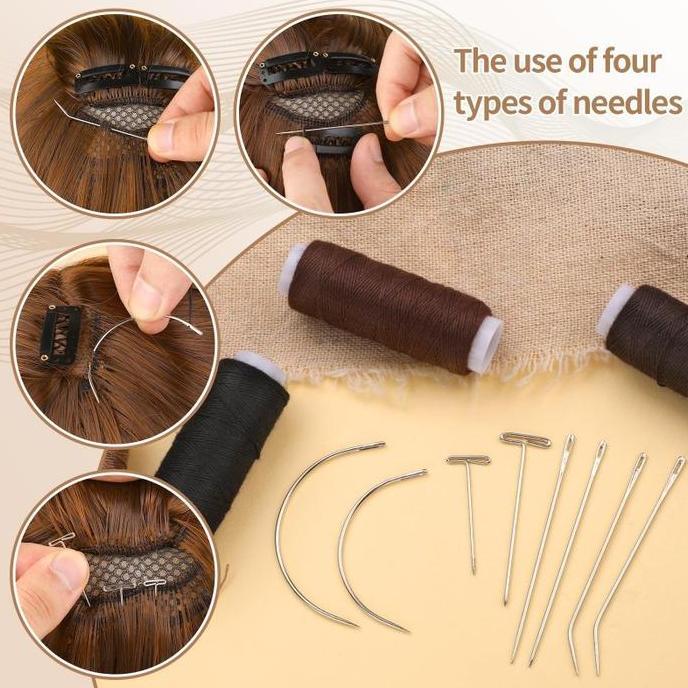 ZISIMAHE 50Pcs Jarum Jahit Tipe T+20pcs Jarum Lengkung Jarum C / Alat Untuk Mengepang Wig / Jarum Kn