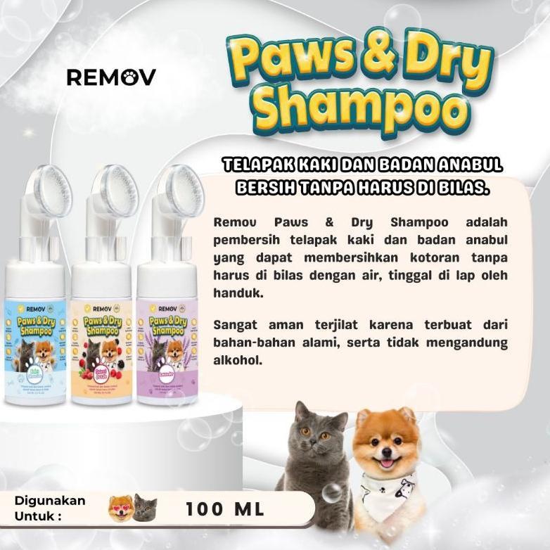 REMOM PAWS & DRY SHAMPO 100ml Dry Shampoo Kucing Anjing Pet Dry Sampo Grooming Kering Kucing Anjing 