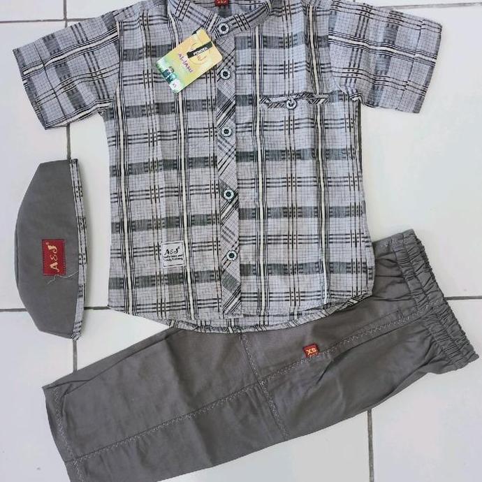 A&J Setelan Baju Koko Anak Laki-laki Kosul Motif Kotak-kotak dengan model terbaru