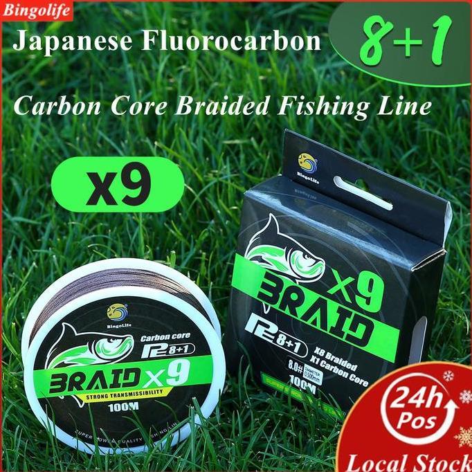 Bingolife Fluorocarbon x9 Tali Pancing Karbon Dyneema Carbon Sandwich Jepang PE Kawat Berinti Kawat 
