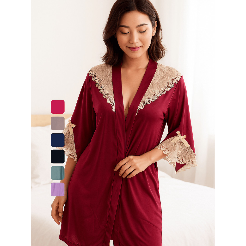 [Yesy Fashion] Lingerie Kimono Dress Wanita Dewasa Sifon Melar Renda Halus Premium Import QLX