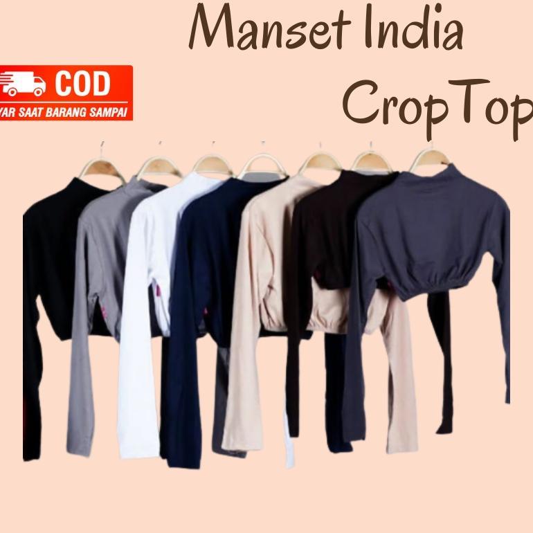 Manset India Croptop Manset India Lengan Panjang Wanita Leher Berdiri Turtleneck Crop India Bahan Ra