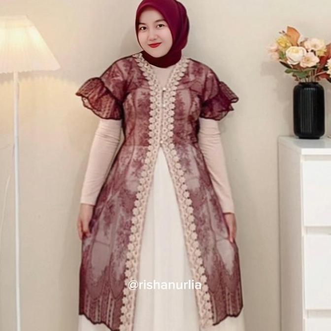 Shella Outer Brukat Renda / Long Outer Kondangan / Outer Dress Wanita