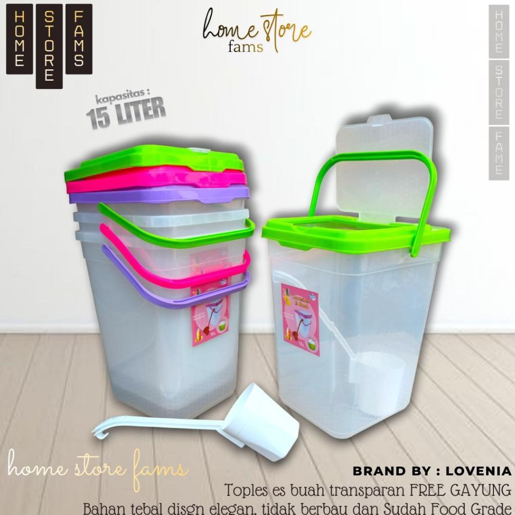 Lovenia - Toples Es Buah + Gayung 15 Liter - Toples Jualan Es - Aquarium Es - Kotak Es Buah