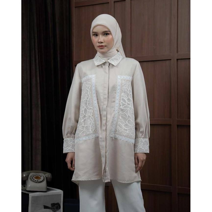 Mayoutfit Vanyka Tunic | Atasan Tunic Kemeja Wanita Kombinasi Brukat Tile Bordir Embroidery