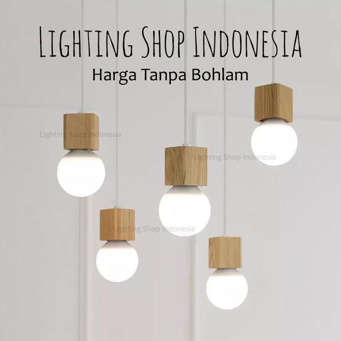 Lampu Gantung Kayu 1set isi 3Lampu / 5Lampu Wood Cafe 3in1 5in1