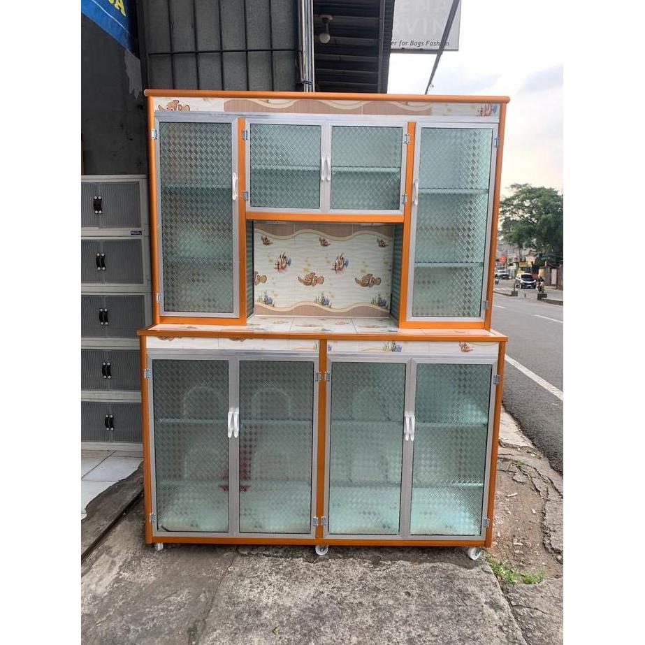 Rak Piring Aluminium Keramik 4 tu Rangka Tebal + Roda