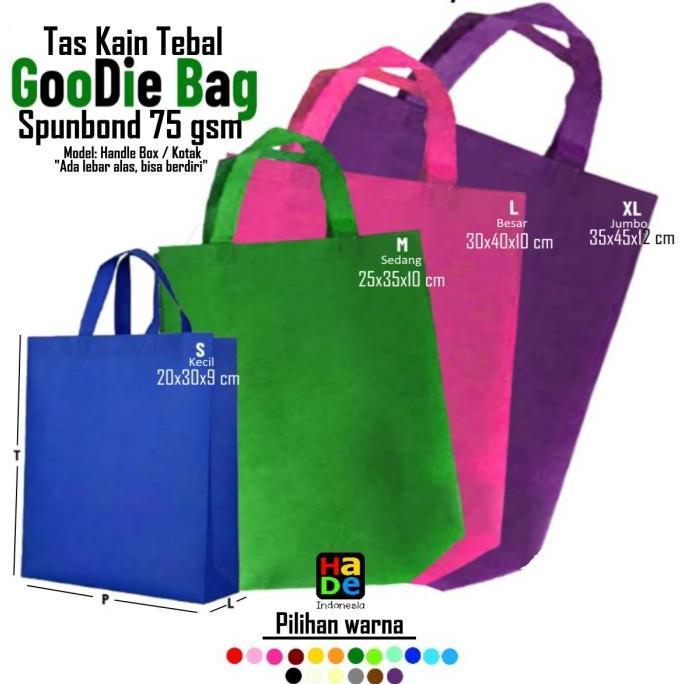 1 Lusin 12pcs Tas Kain Spunbond Goodie bag Handle Box Kotak 25x30x10cm