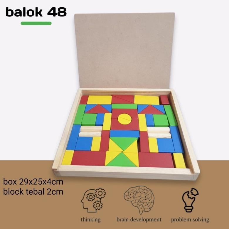nafisah edutoys mainan edukasi edukatif BALOK 48 DENGAN TUTUP wooden city block  kayu susun kreatif 