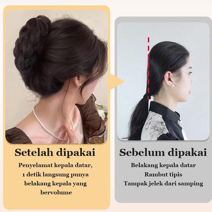 Kinder- Velashic  (Karya Asli) Jepit Rambut Palsu Bun Kepang Volume 3X Serat Suhu Tinggi Cepol Bunga