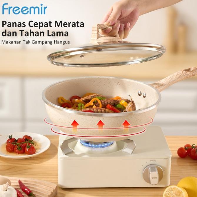 [Brand]Freemir Paket Wajan Anti Lengket Sudah Sni Sultan Beige Single/Double Bottom Wajan Penggoreng
