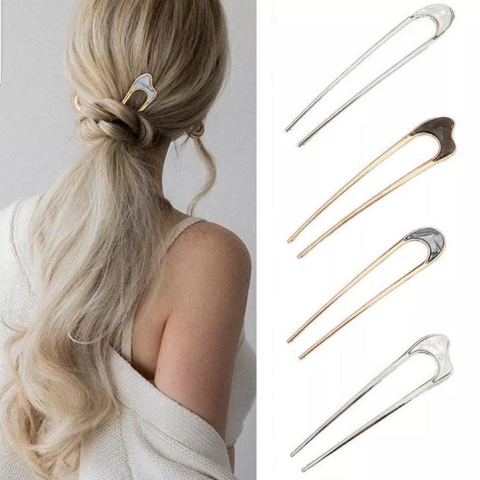 Byxt- Tusuk Sanggul Bentuk U Jepit Rambut Gaya Jepang Vintage Bahan Metal