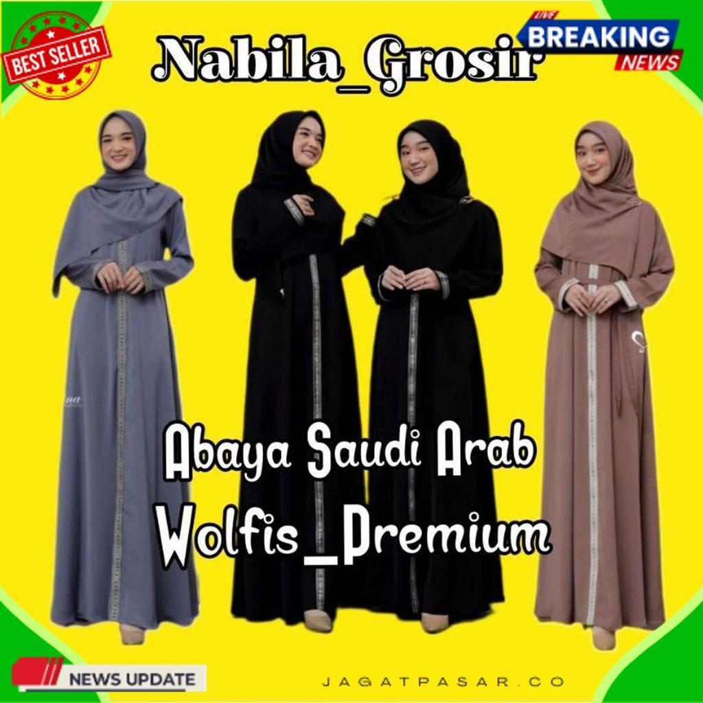 Cuci Gudang Abaya Saudi Arab Wolfis Premium/Gamis Maxi Jumbo Panjang Motif Renda Arab Saudi/Gamis Ab