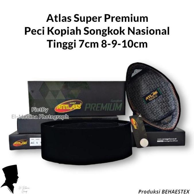 Peci Kopiah Hitam ATLAS PREMIUM AC Tinggi 7 8 9 10 cm Songkok Nasional Atlas Bludru peci  atlas