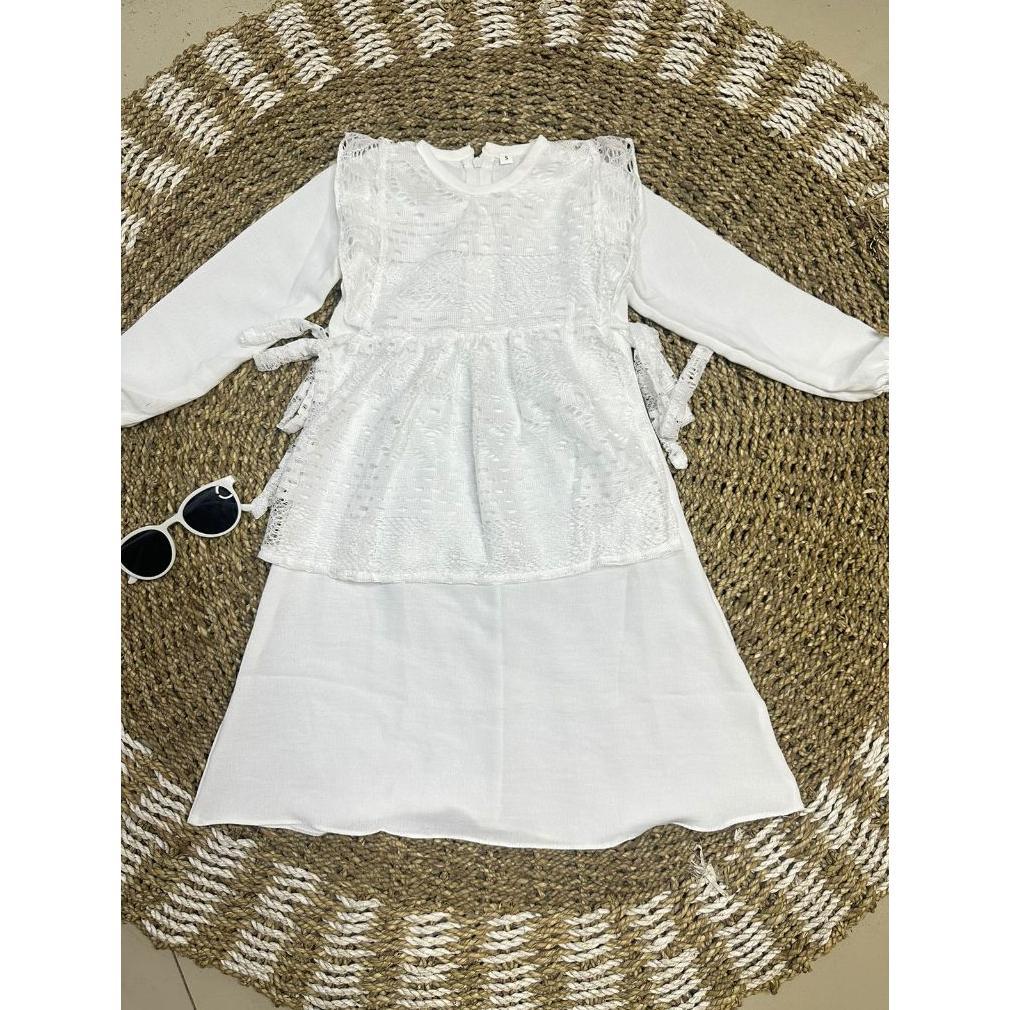 100% Aman Gamis Anak Putih Manasik Haji Usia 2-11 Tahun Set Hijab Crinkle Airflow Premium