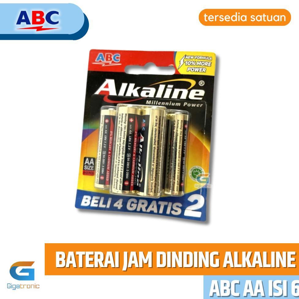 Baterai ABC Alkaline Size AA (A2) Isi 6 (4 + 2) / Baterai Jam Dinding Besar