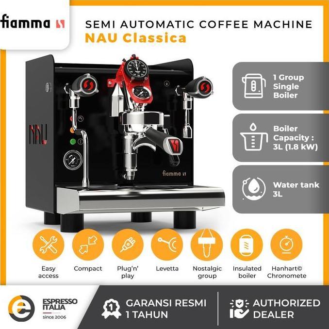 Terlaris Mesin Kopi Espresso Fiamma Nau Classica - Semi Automatic 1 Group Hitam 3L Boiler 1.85 Kw Ga