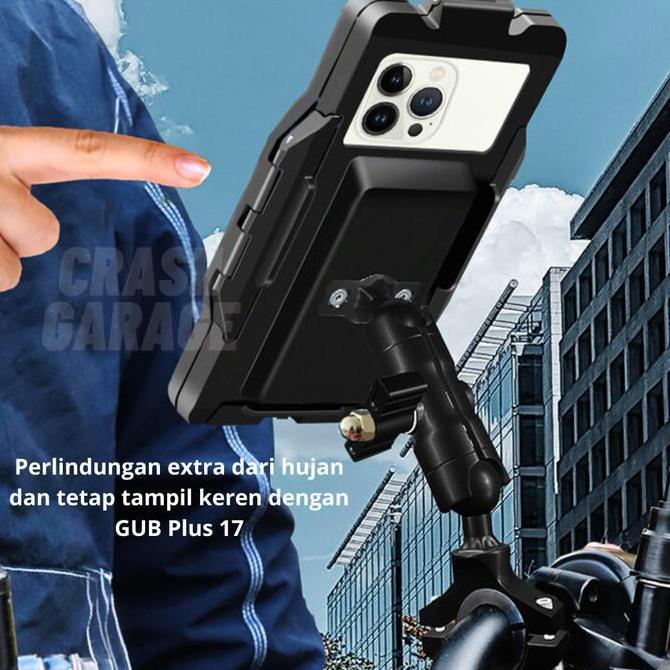 GUB Plus 17 Holder HP Motor Full Besi Waterproof Anti Air Dudukan HP