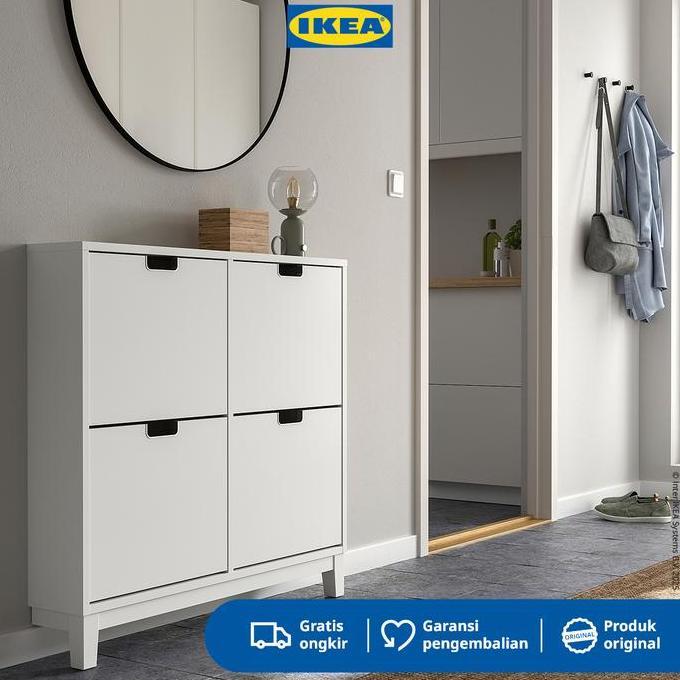 Grosir Ikea Stall Rak Kabinet Sepatu Dengan 4 Kompartmen Putih 96X17X90 Cm Kayu