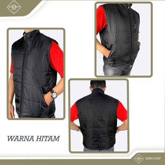 Rompi Gelembung Parasut Pria Polos Hitam Navy Dewasa Anak Vest Puffer Resleting Tebal Anti Angin Air