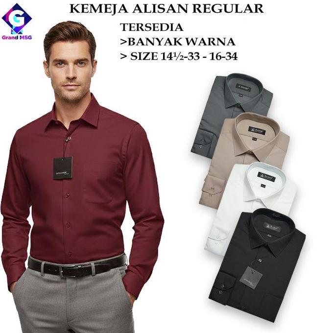 ALISAN Kemeja Pria Regular Lengan Panjang Original Polos Baju Atasan Kerja Cowo Alisan Formal Hem Hi