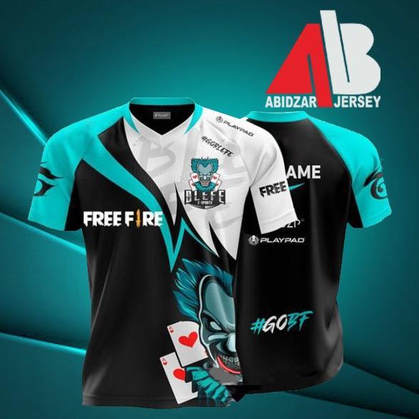 (Terbaru) Jersey game free fire kaos baju gaming FF PUBG AOV free nickname logo free ongkir via shop