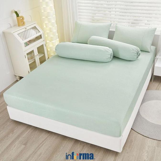 FLASH SALE - Informa 160X200 cm Set 5 Pcs Seprai Queen Microfiber Emboss - Hijau Muda Sprei Sarung B