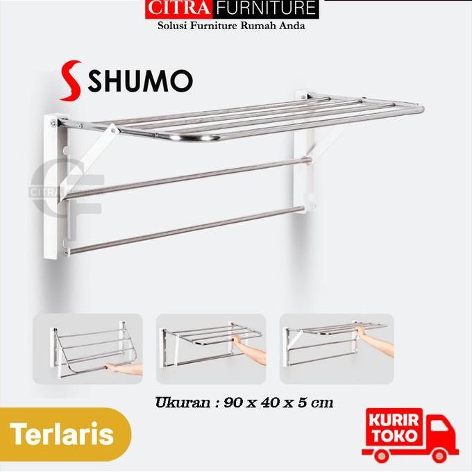 SHUMO Jemuran Handuk Dinding Stainless Osaka Series | Jemuran Baju Lipat Kecil Kamar Mandi