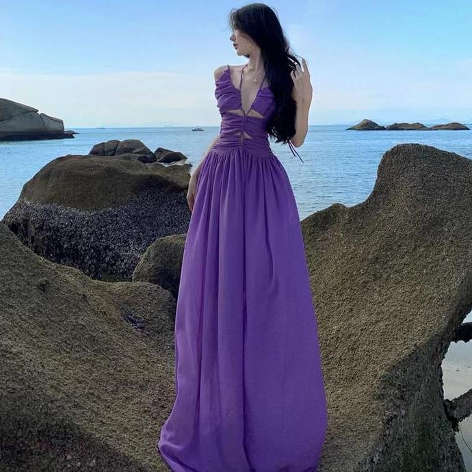 NAOMI purple long dress woman premium / coquette dress / korean summer dress / beachwear bali / casu