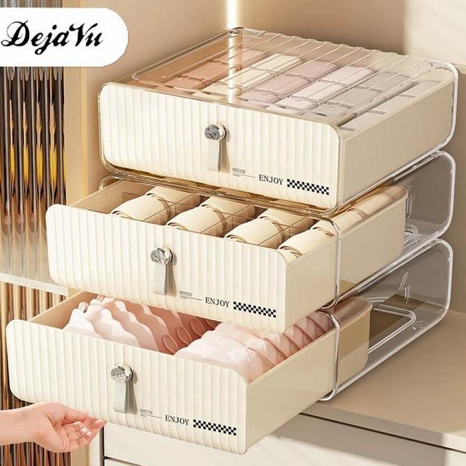 FLASH SALE - Dejavu Rak Laci Serbaguna Pakaian Dalam Kaos Kaki Underwear Storage Box Cream Kotak Tem