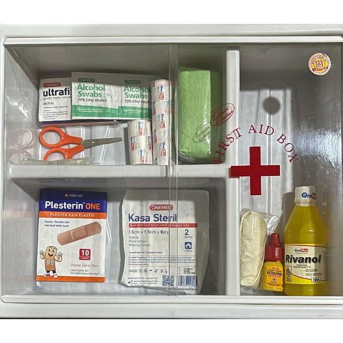 HARGA PABRIK - Kotak Obat P3K Dinding Besar Dan Isi Lengkap - Bonus Senter Kepala
