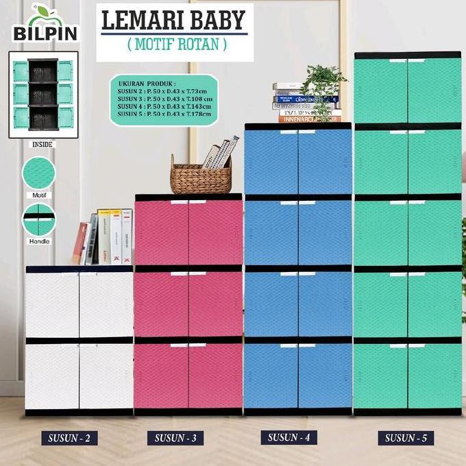 BERKUALITAS - AKAKO - LEMARI PAKAIAN PLASTIK 2 PINTU AKAKO BABY BILPINSUSUN 5