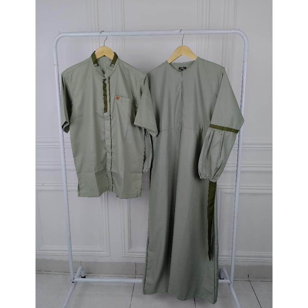 Gamis Couple Ibu Dan Anak Warna Hijau Sage Variasi Army Promo