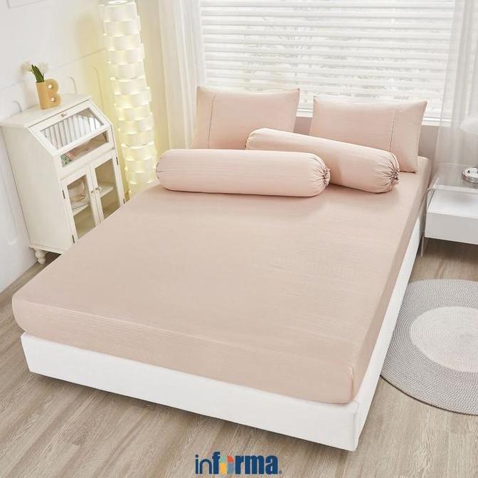TERLARIS - Informa 100X200 cm Set 3 Pcs Seprai Single Microfiber Emboss - Peach Muda Sarung Kasur Al