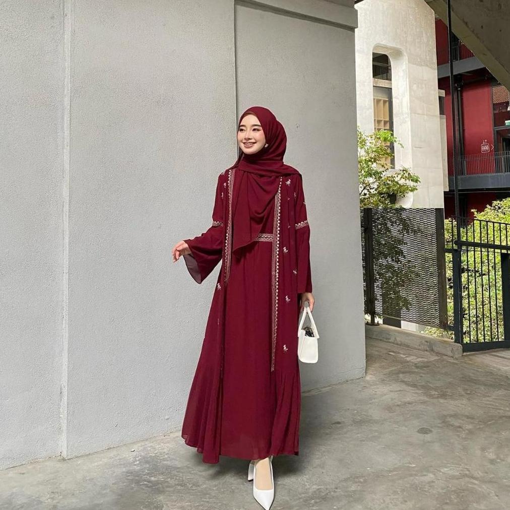 Abaya Hitam Mewah Elegan Nazhira Abaya Set Outer Diskon