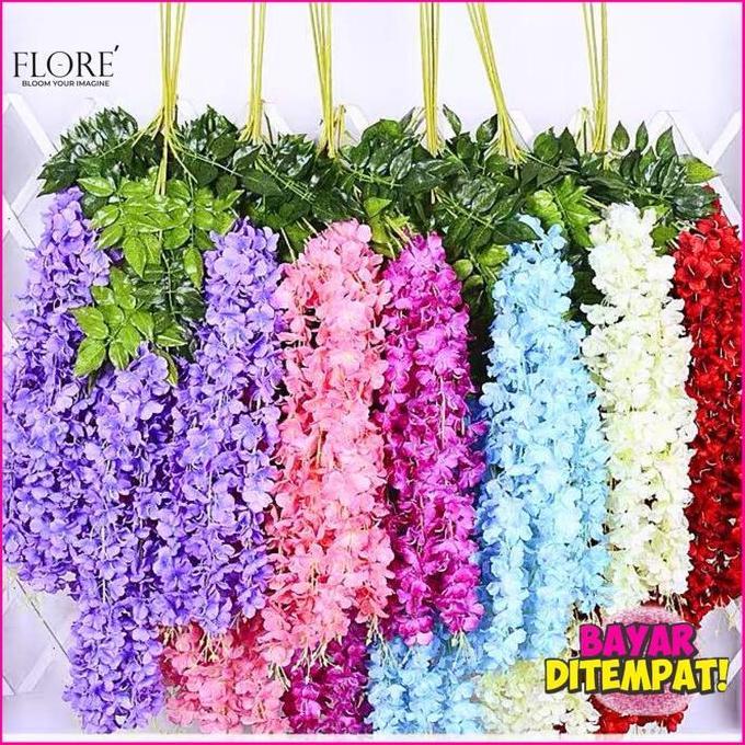 Bunga wisteria jumbo juntai /[1 Lusin] Juntai Wisteria Jumbo Gantung Daun Rambat Plastik- Bunga Lave