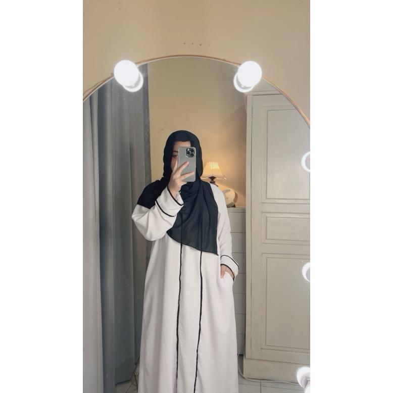 Premium Abaya Hameeda||Abaya Remaja Dewasa||Abaya List Putih