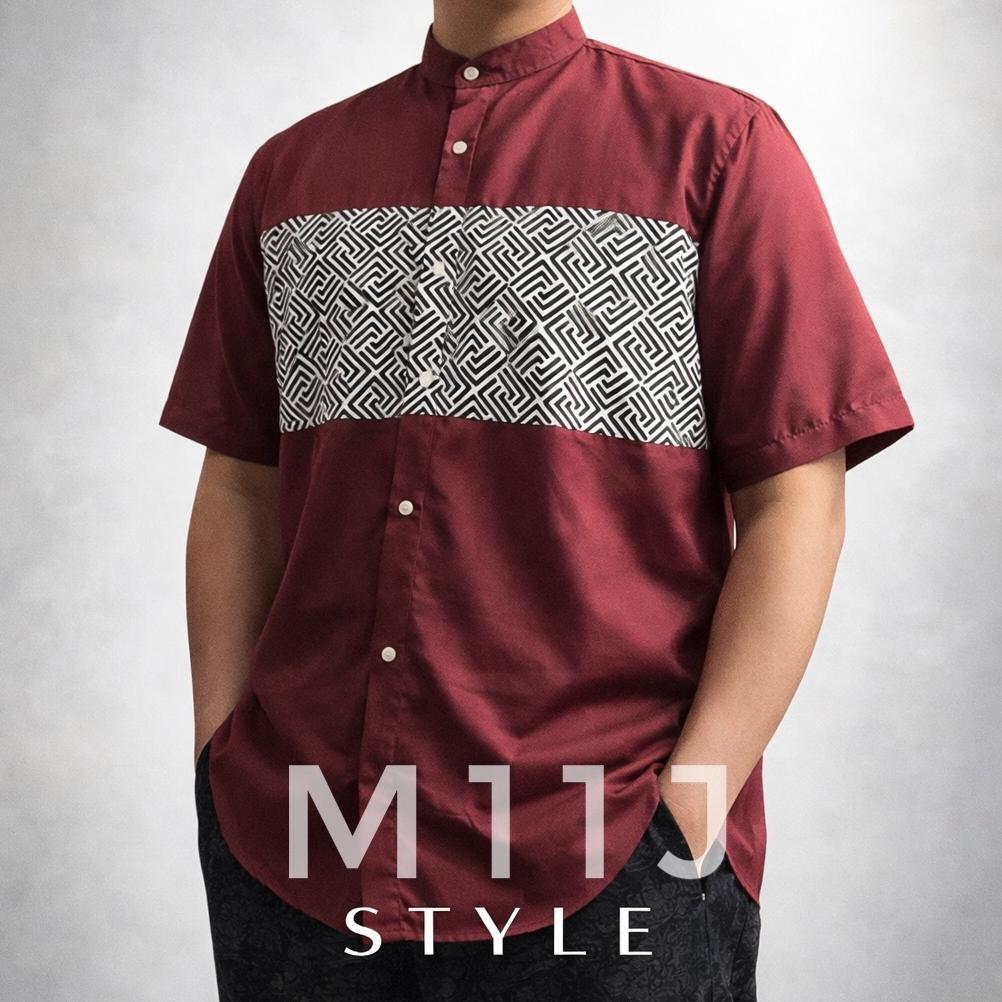 hemat baju koko pria lengan pendek polos variasi motif ukuran m l xl xxl hitam putih maroon navy kre