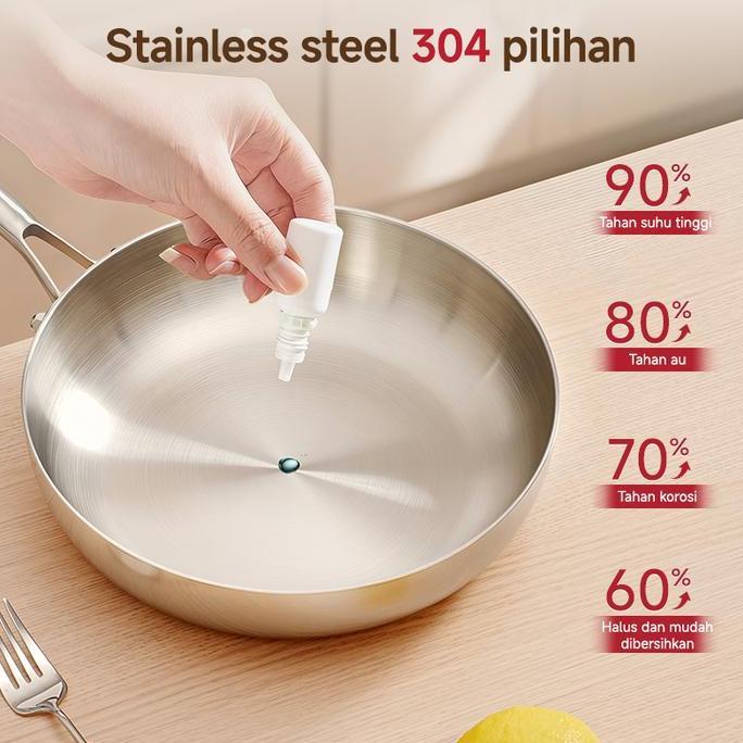 MODOFOPanci Stainless Steel 304 Wajan Penggorengan Anti Lengket Wajan Stainless Steel Anti Lengket K